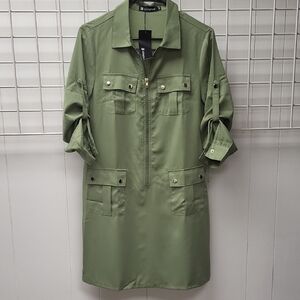 NWT, Allegra K Olive Green Military-Style Shirt Dress, XS